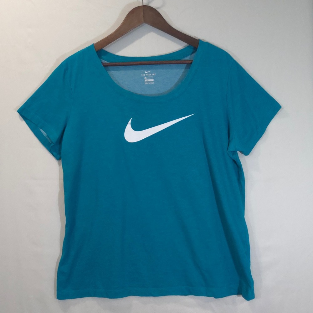 Nike Dri-FIT Women's XL Teal Blue Heathered Swoosh Graphic T-Shirt